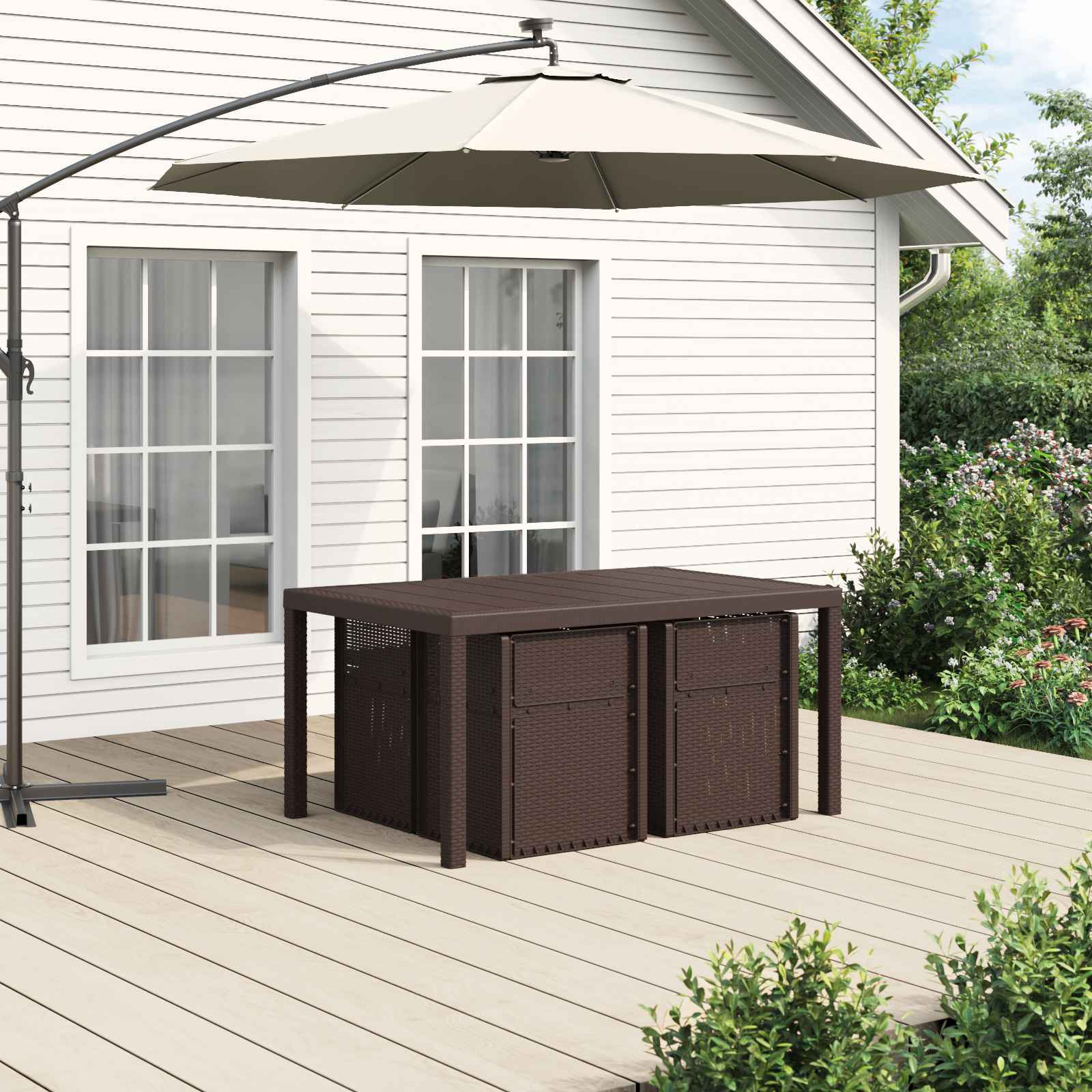 Set da Pranzo per Giardino 5 pz Marrone e Tortora PP