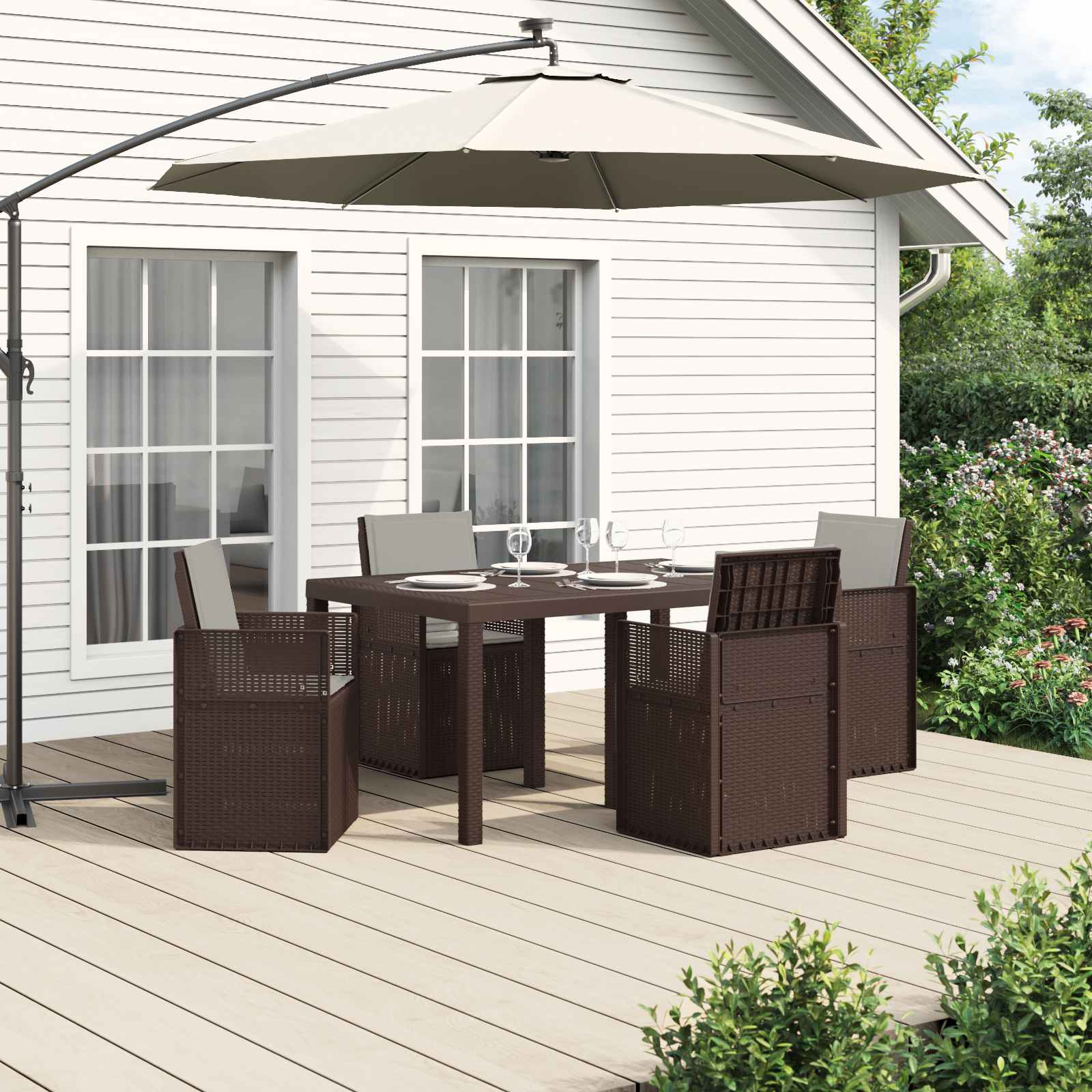 Set da Pranzo per Giardino 5 pz Marrone e Grigio Chiaro PP
