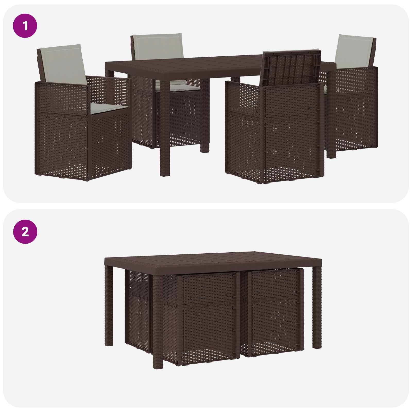 Set da Pranzo per Giardino 5 pz Marrone e Grigio Chiaro PP