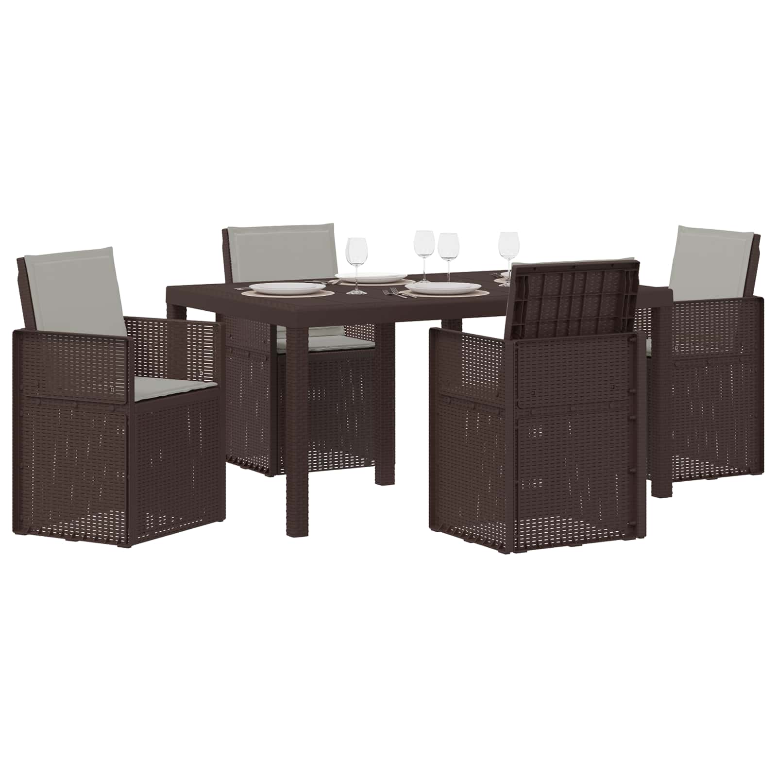 Set da Pranzo per Giardino 5 pz Marrone e Grigio Chiaro PP
