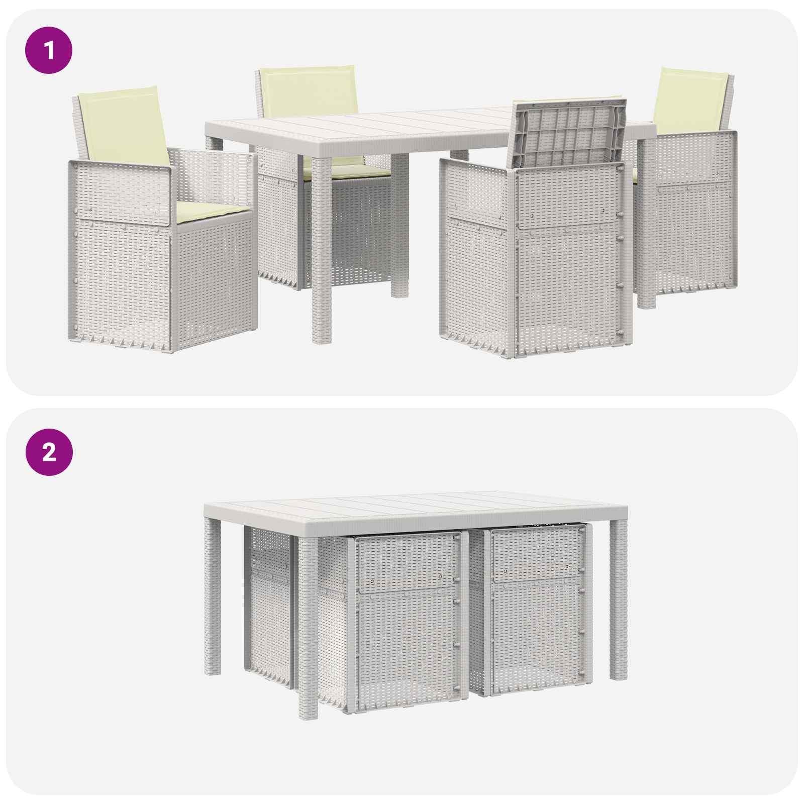 Set da Pranzo per Giardino 5 pz Bianco e Crema PP