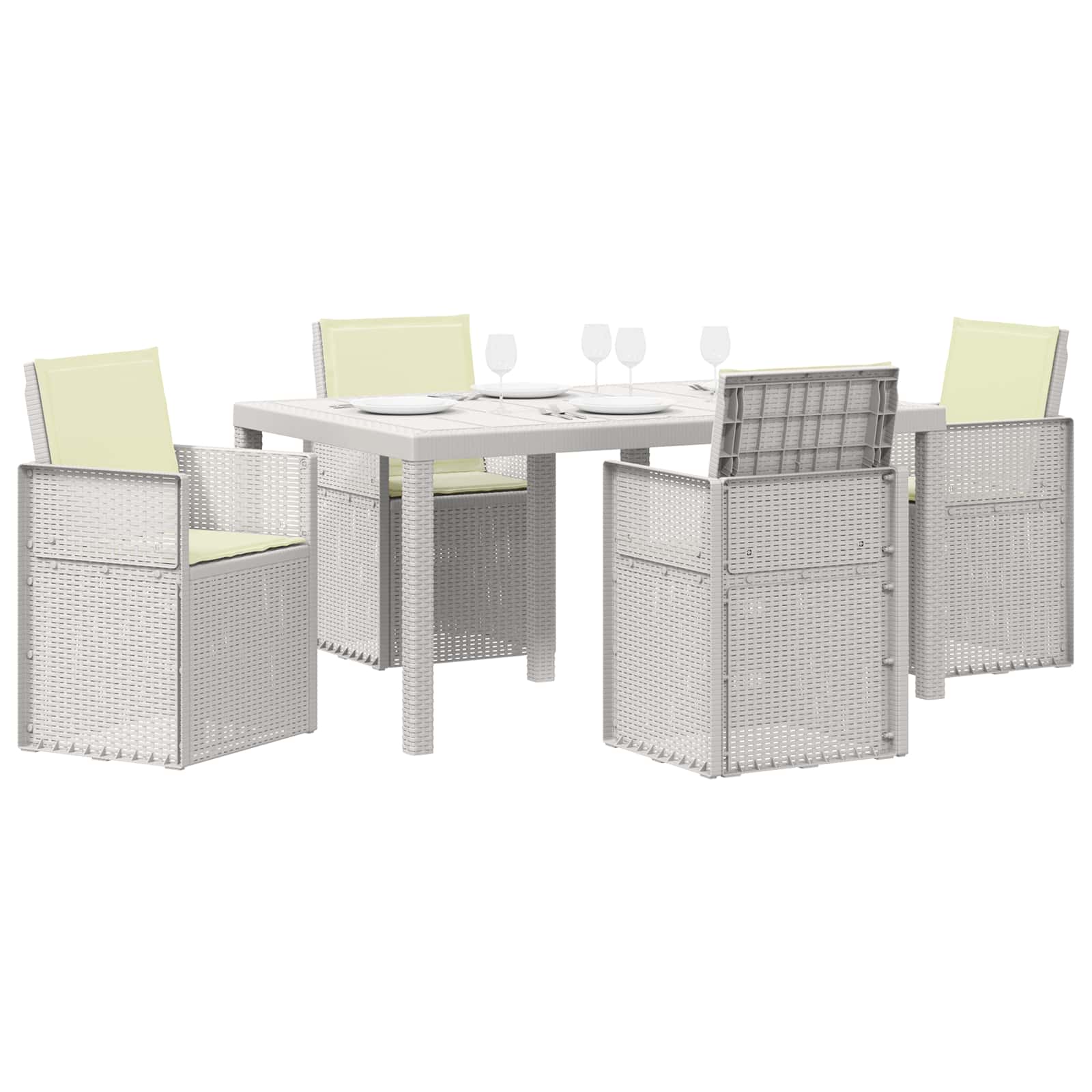 Set da Pranzo per Giardino 5 pz Bianco e Crema PP