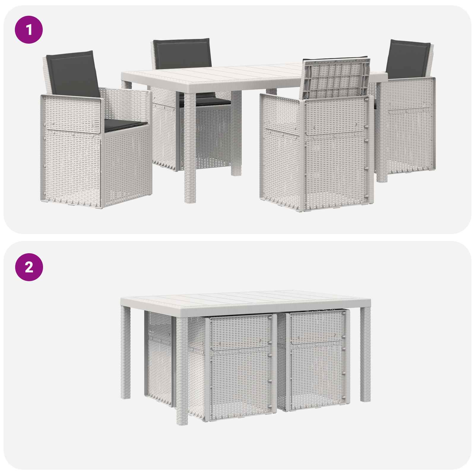 Set da Pranzo per Giardino 5 pz Bianco e Antracite PP
