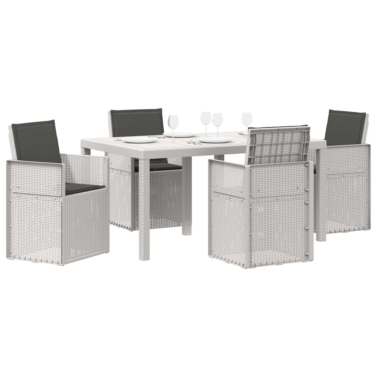 Set da Pranzo per Giardino 5 pz Bianco e Antracite PP
