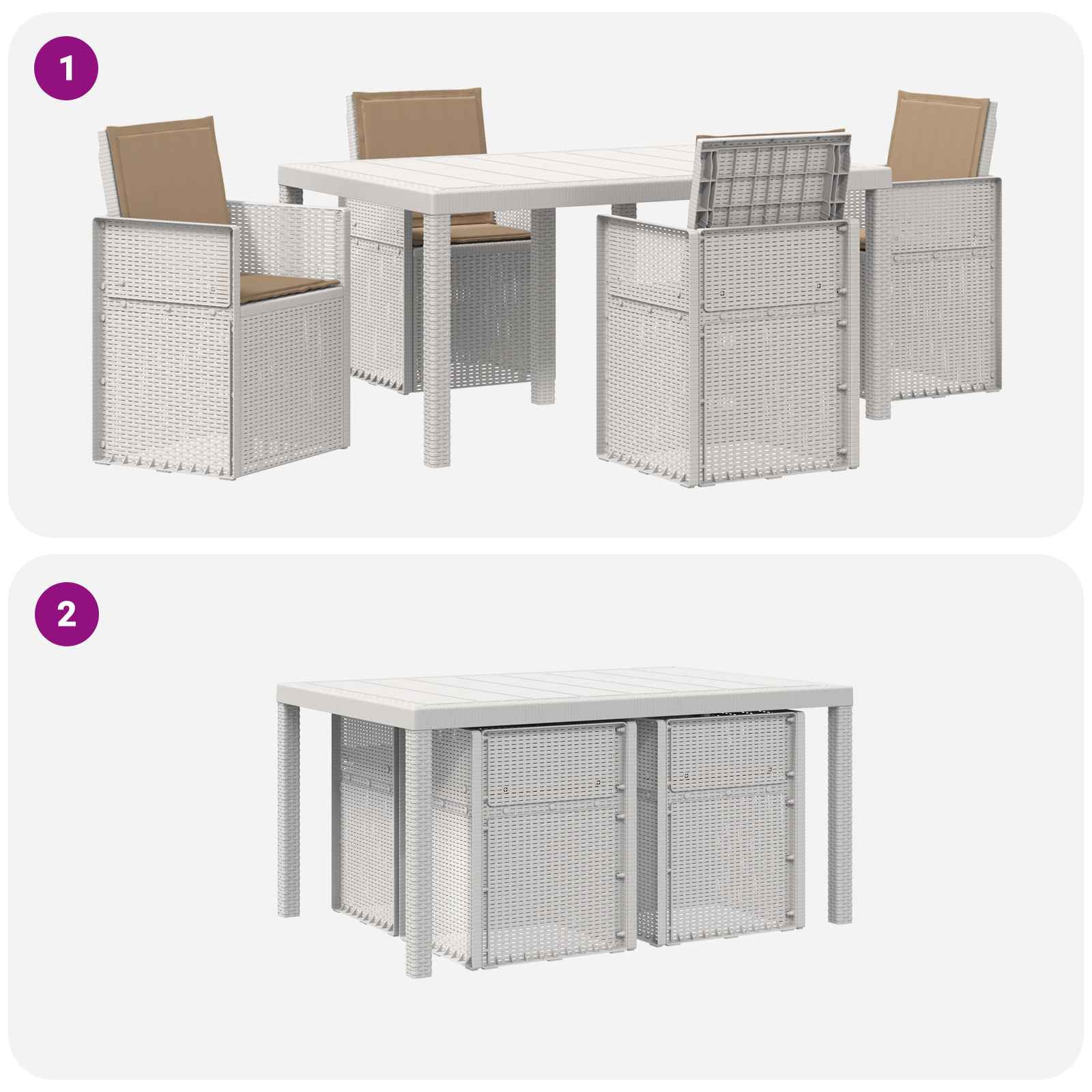 Set da Pranzo per Giardino 5 pz Bianco e Tortora PP