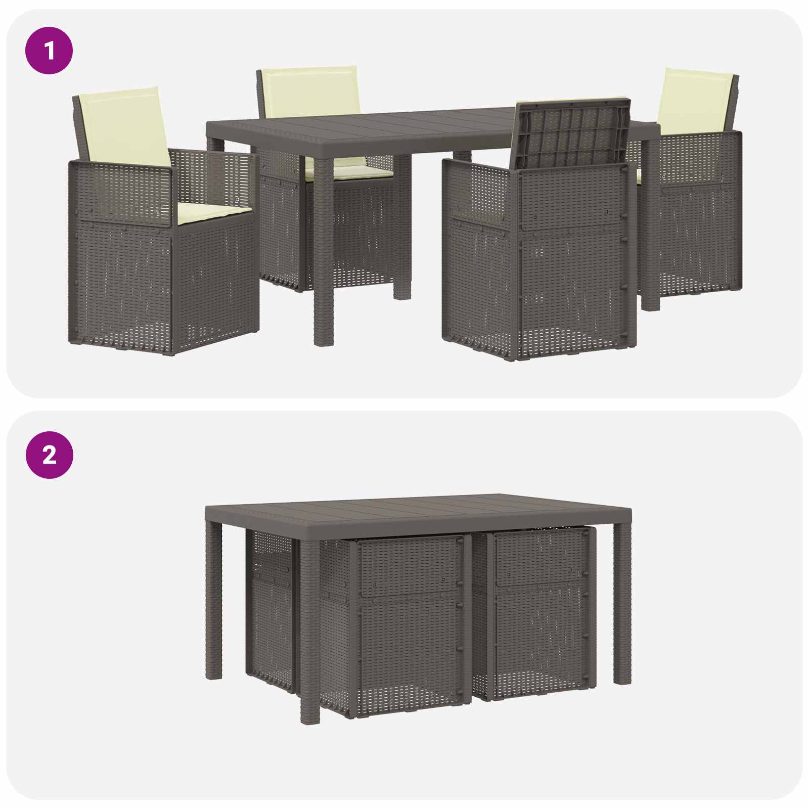 Set da Pranzo per Giardino 5 pz Grigio chiaro e panna PP