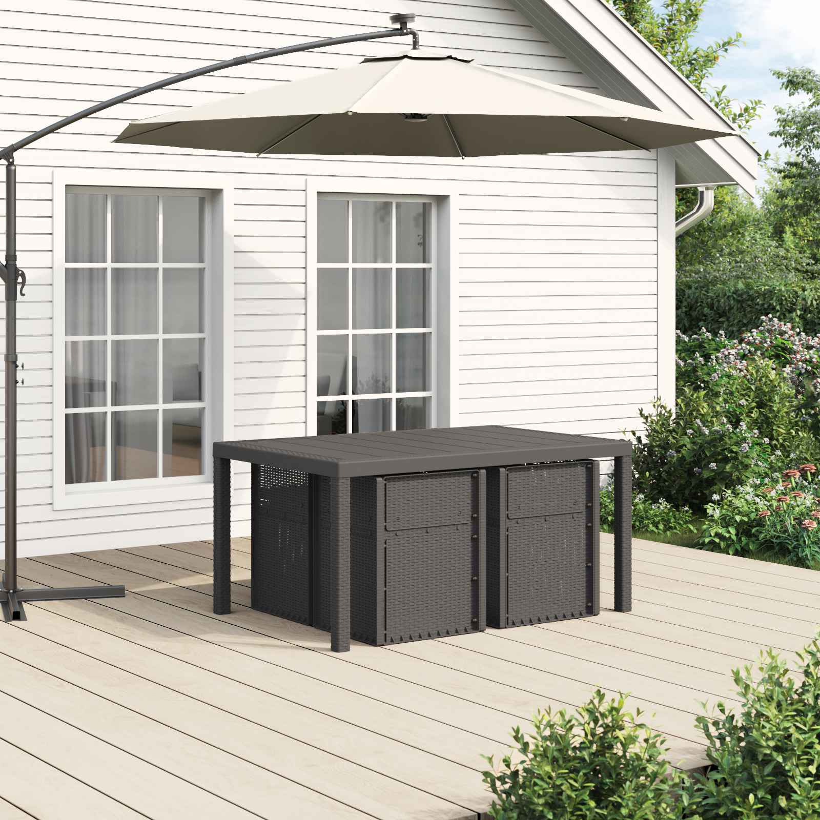 Set da Pranzo per Giardino 5 pz Grigio chiaro e panna PP