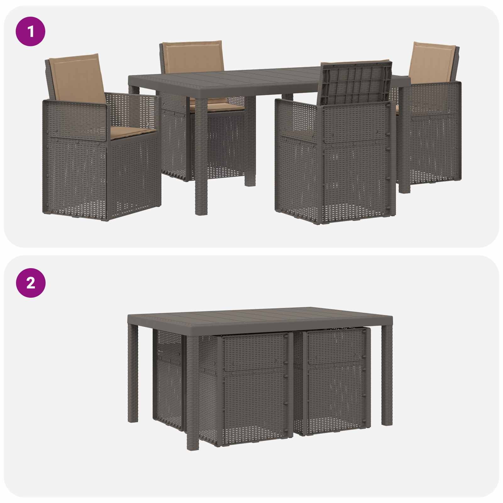 Set da Pranzo per Giardino 5 pz Grigio chiaro e Tortora PP