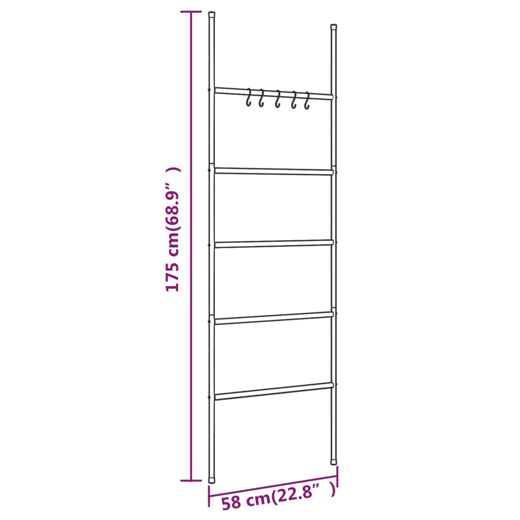 Scala portasciugamani a 5 ripiani nera 58x175 cm in ferro