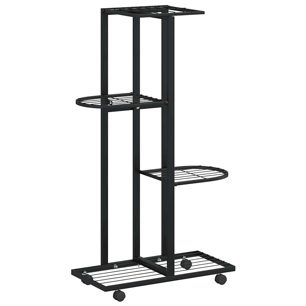 Fioriera a 4 Piani con Ruote 44x23x80 cm Ferro Nero