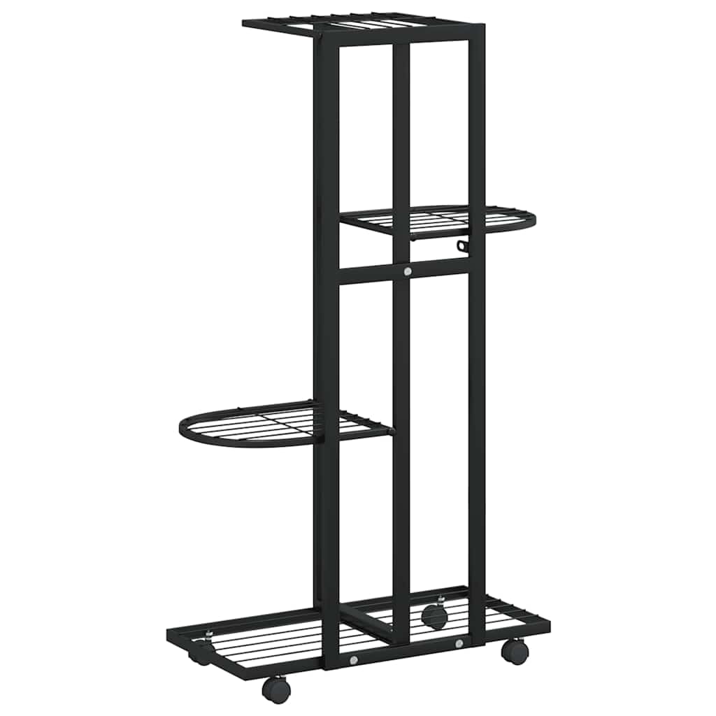 Fioriera a 4 Piani con Ruote 44x23x80 cm Ferro Nero