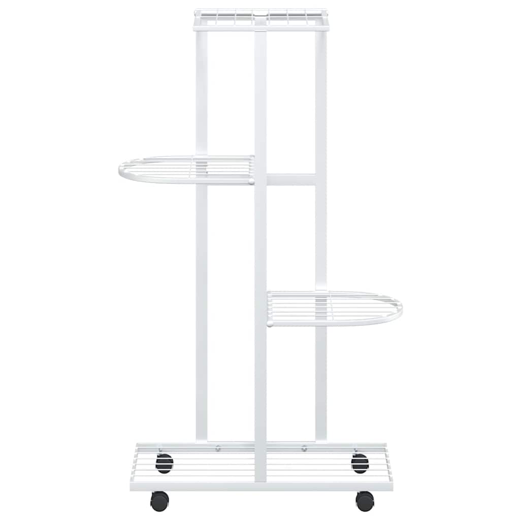 Fioriera a 4 Piani con Ruote 44x23x80 cm Ferro Bianco