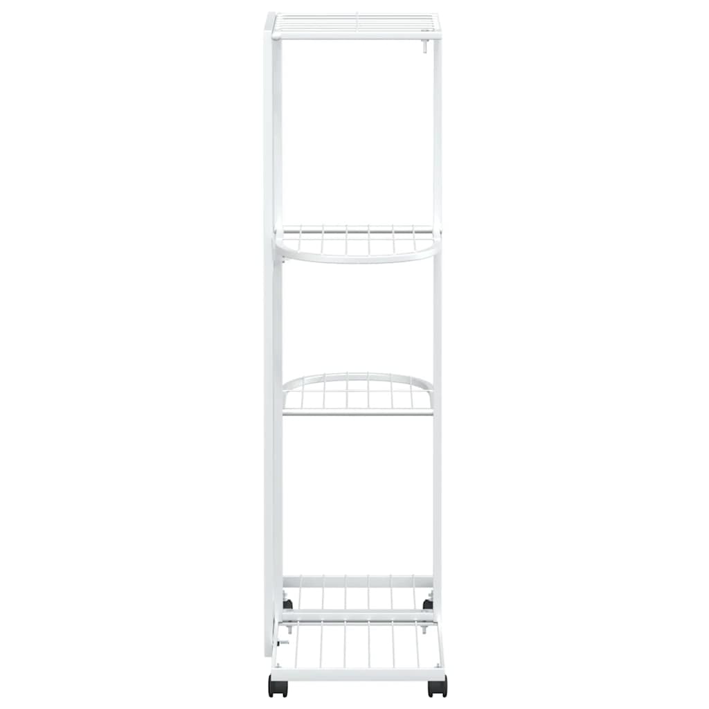 Fioriera a 4 Piani con Ruote 44x23x80 cm Ferro Bianco