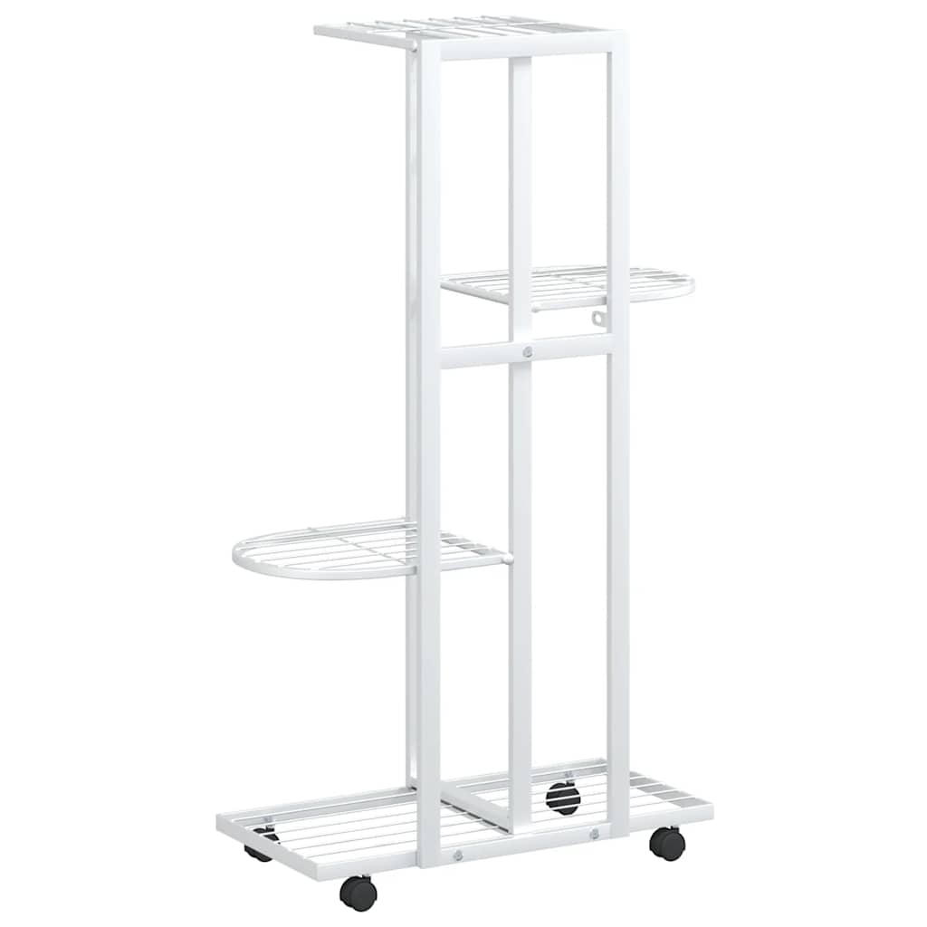 Fioriera a 4 Piani con Ruote 44x23x80 cm Ferro Bianco