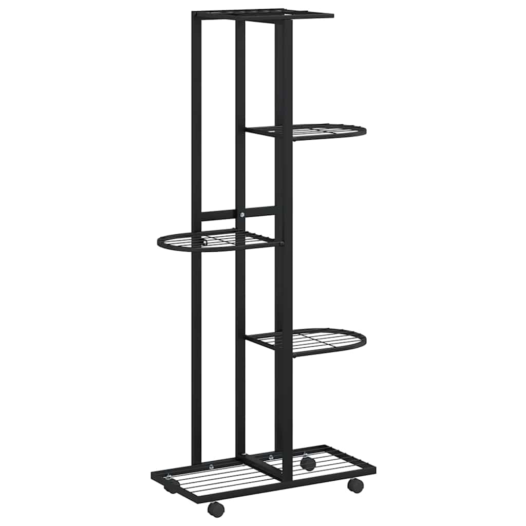 Fioriera a 5 Piani con Ruote 44x23x100 cm Ferro Nero