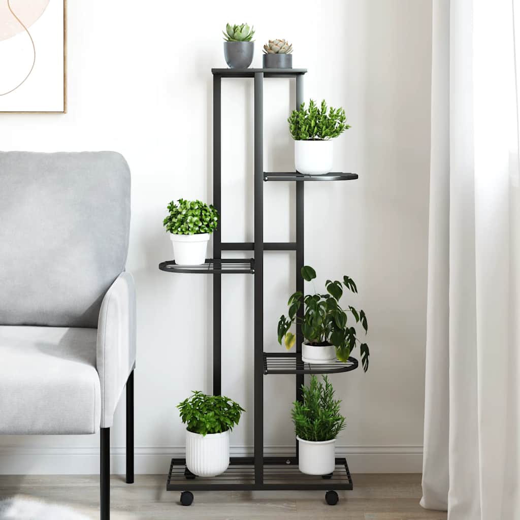 Fioriera a 5 Piani con Ruote 44x23x100 cm Ferro Nero