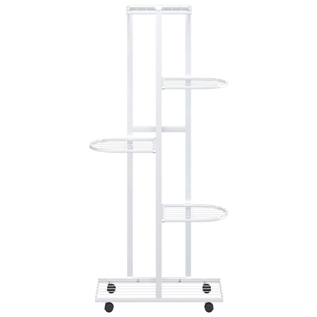 Fioriera a 5 Piani con Ruote 44x23x100 cm Ferro Bianco