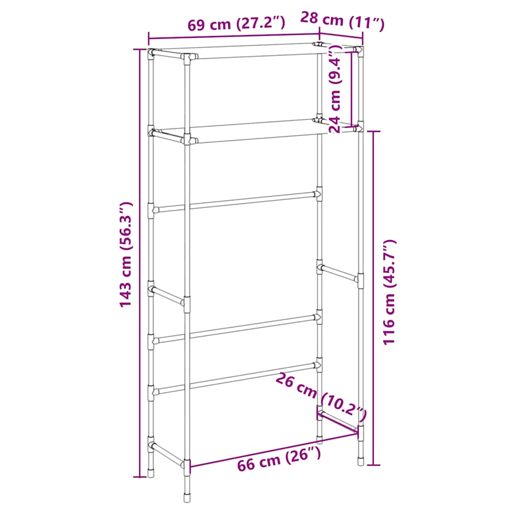Rastrelliera per Lavatrice a 2 Livelli Grigia 69x28x143cm Ferro