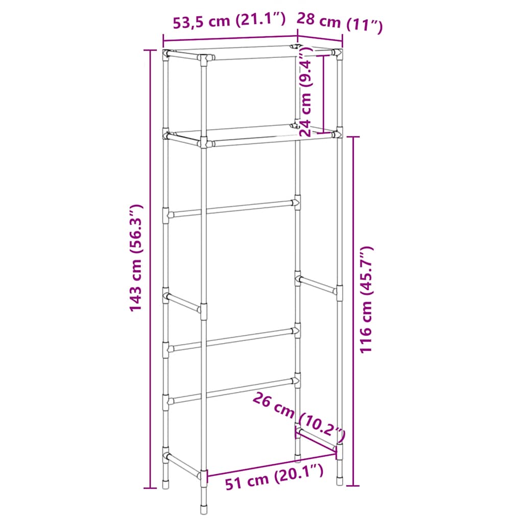 Rastrelliera per Bagno a 2 Livelli Nera 53,5x28x143 cm Ferro