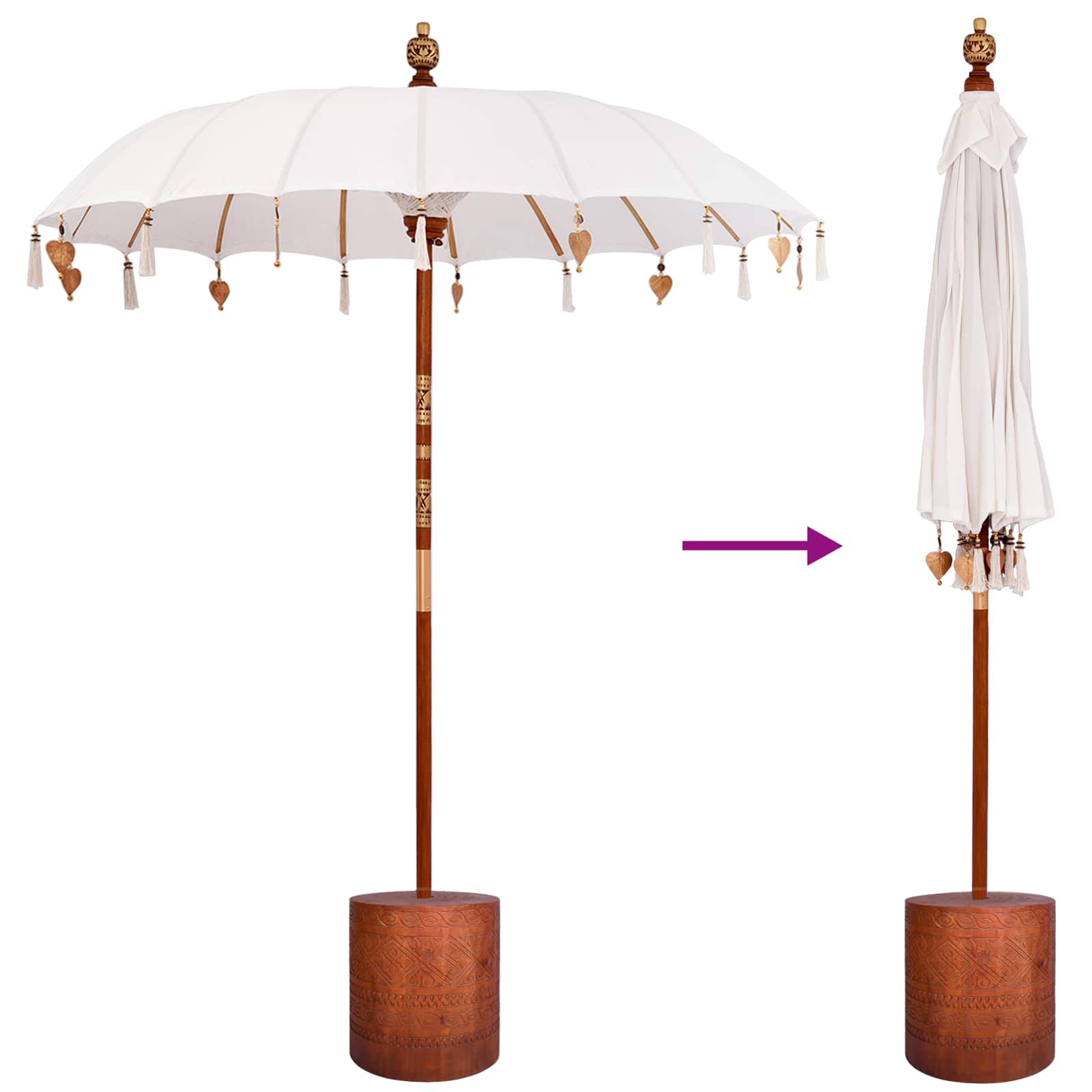 Ombrellone balinese con base Rotondo 190 x 190 x 295 cm