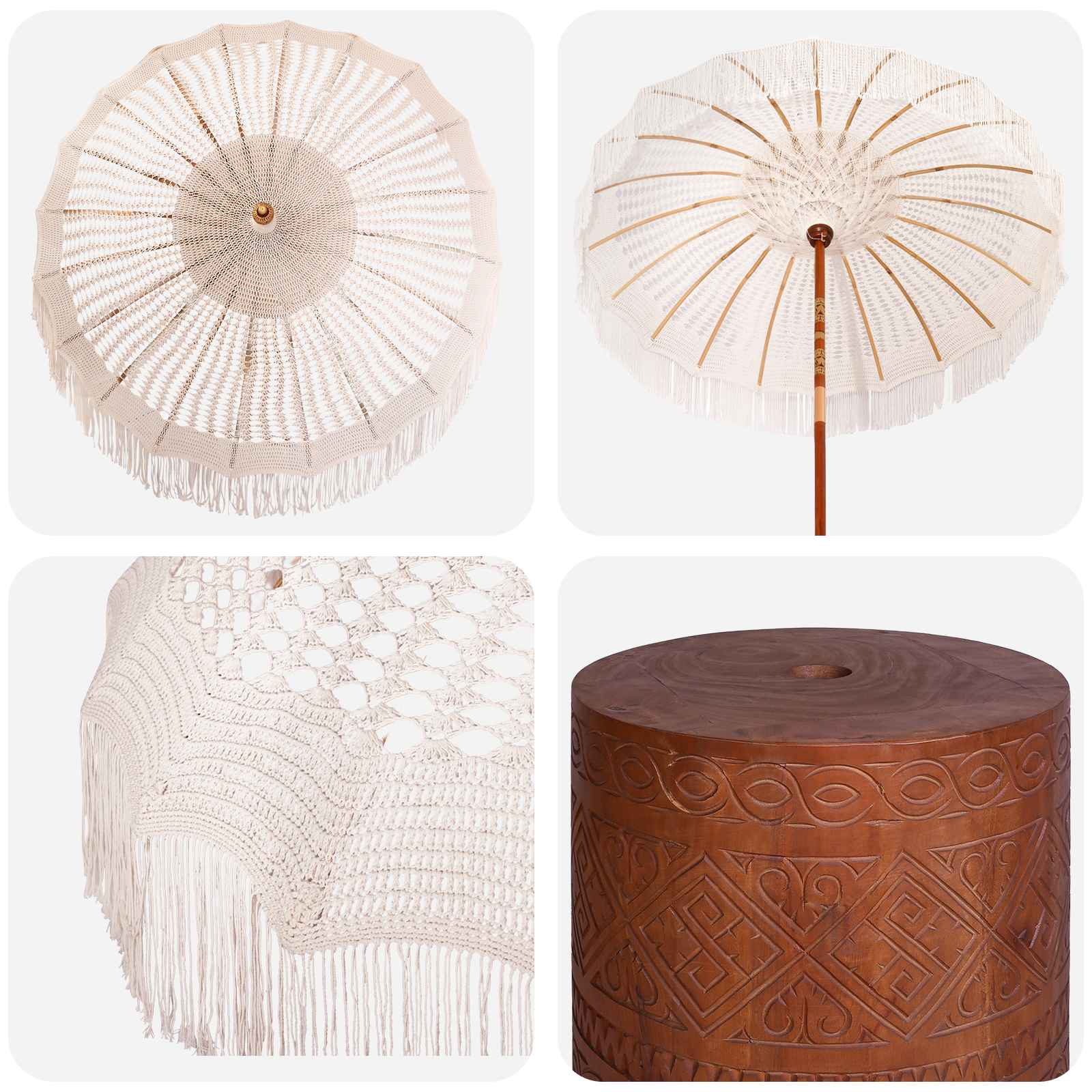 Set Ombrellone Legno di bamboo solido e cotone 2 pz