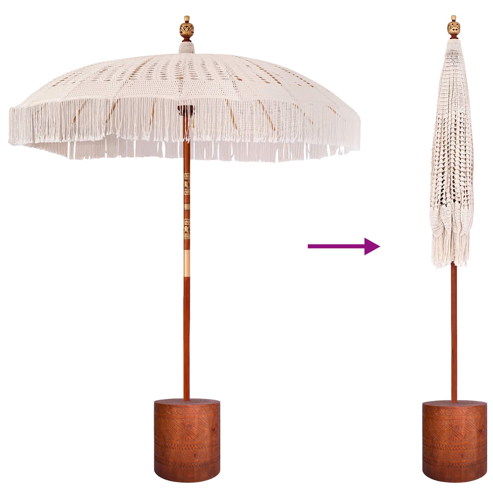 Set Ombrellone Legno di bamboo solido e cotone 2 pz