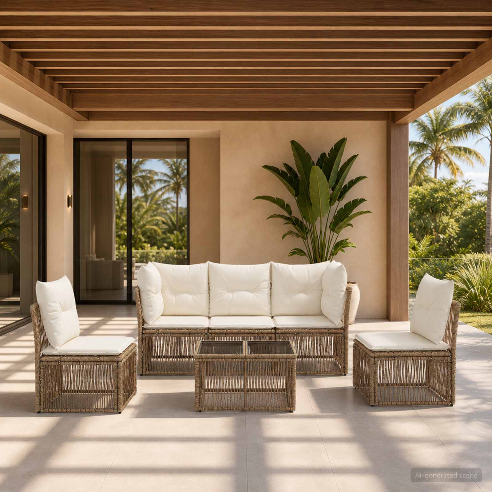 Set Divano da Giardino 6 pz Beige polyrattan