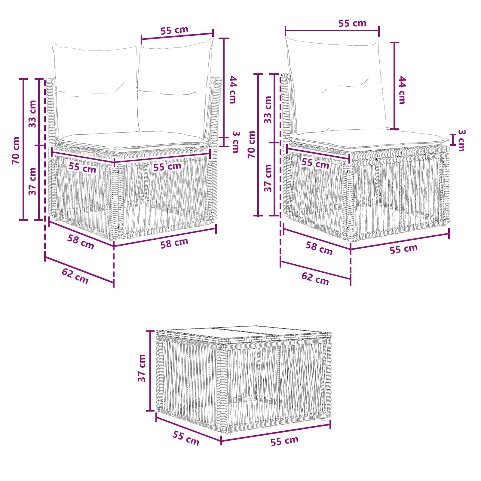 Set Divano da Giardino 7 pz Nero polyrattan