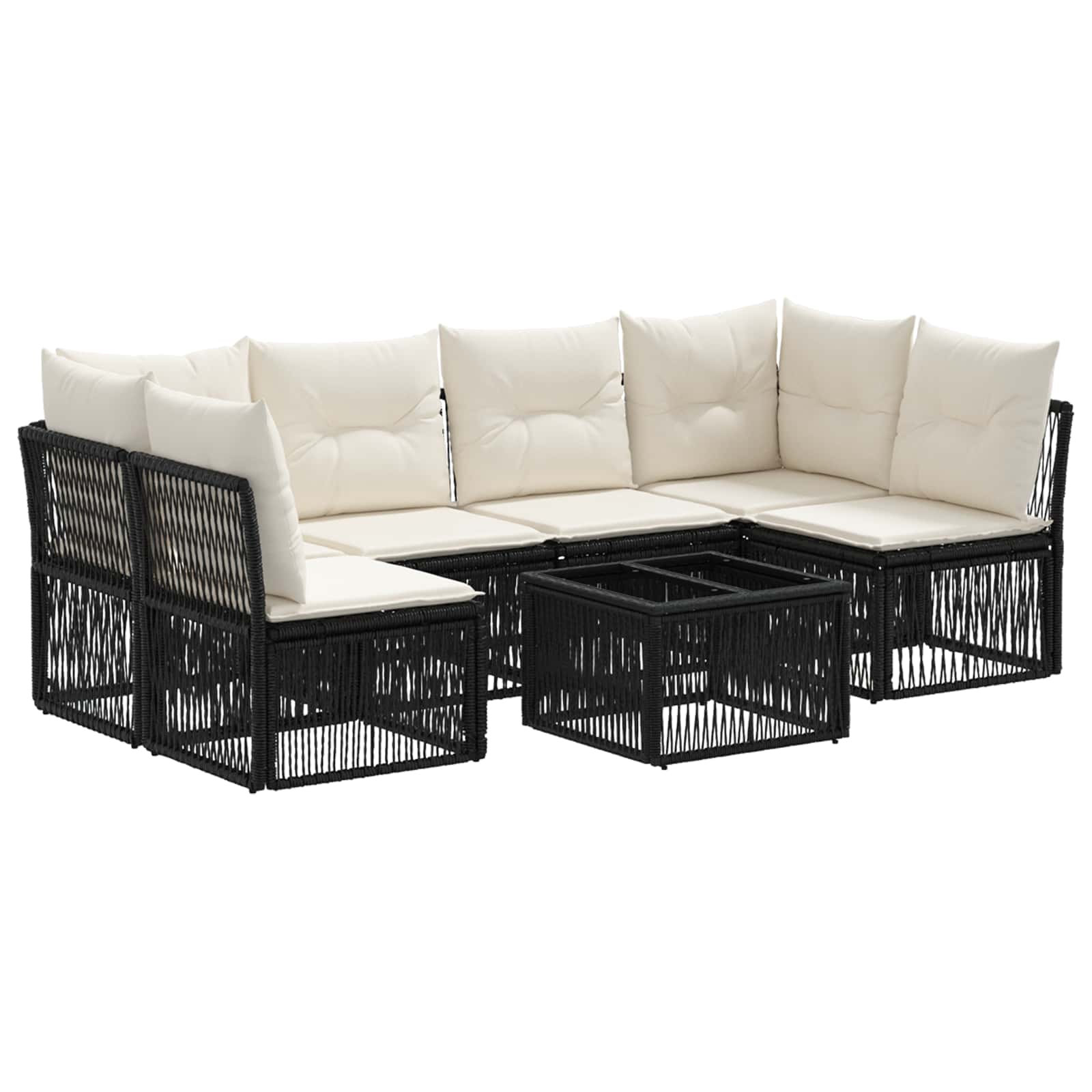 Set Divano da Giardino 7 pz Nero polyrattan