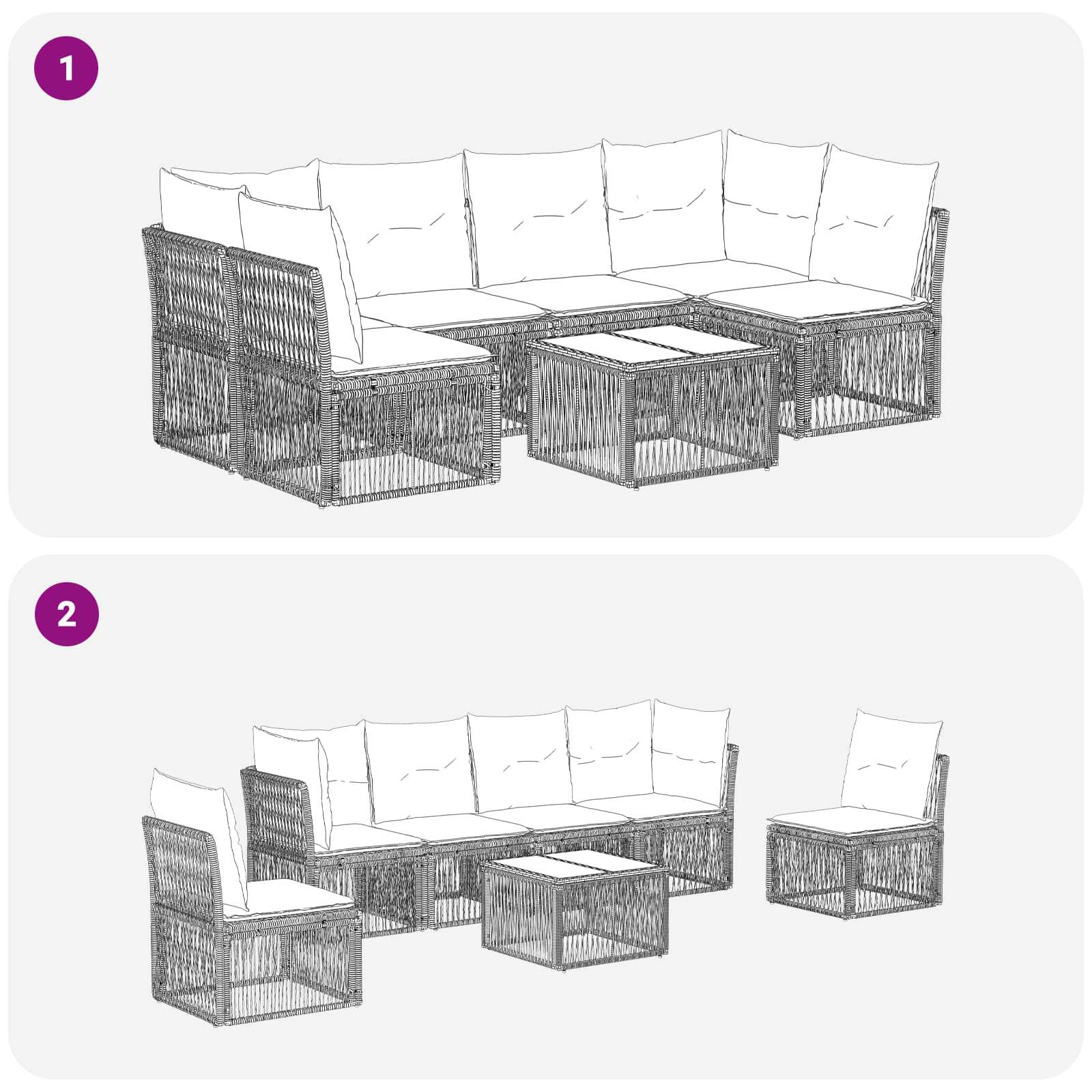 Set Divano da Giardino 7 pz Nero polyrattan