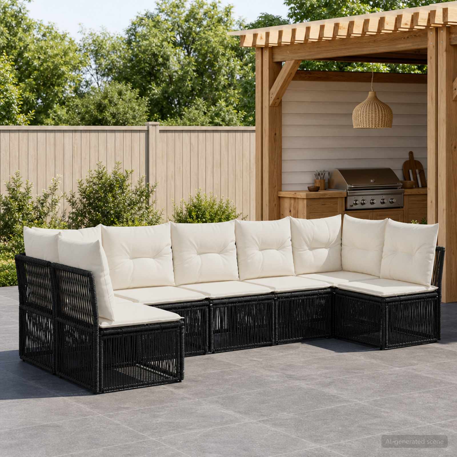 Set Divano da Giardino 7 pz Nero polyrattan