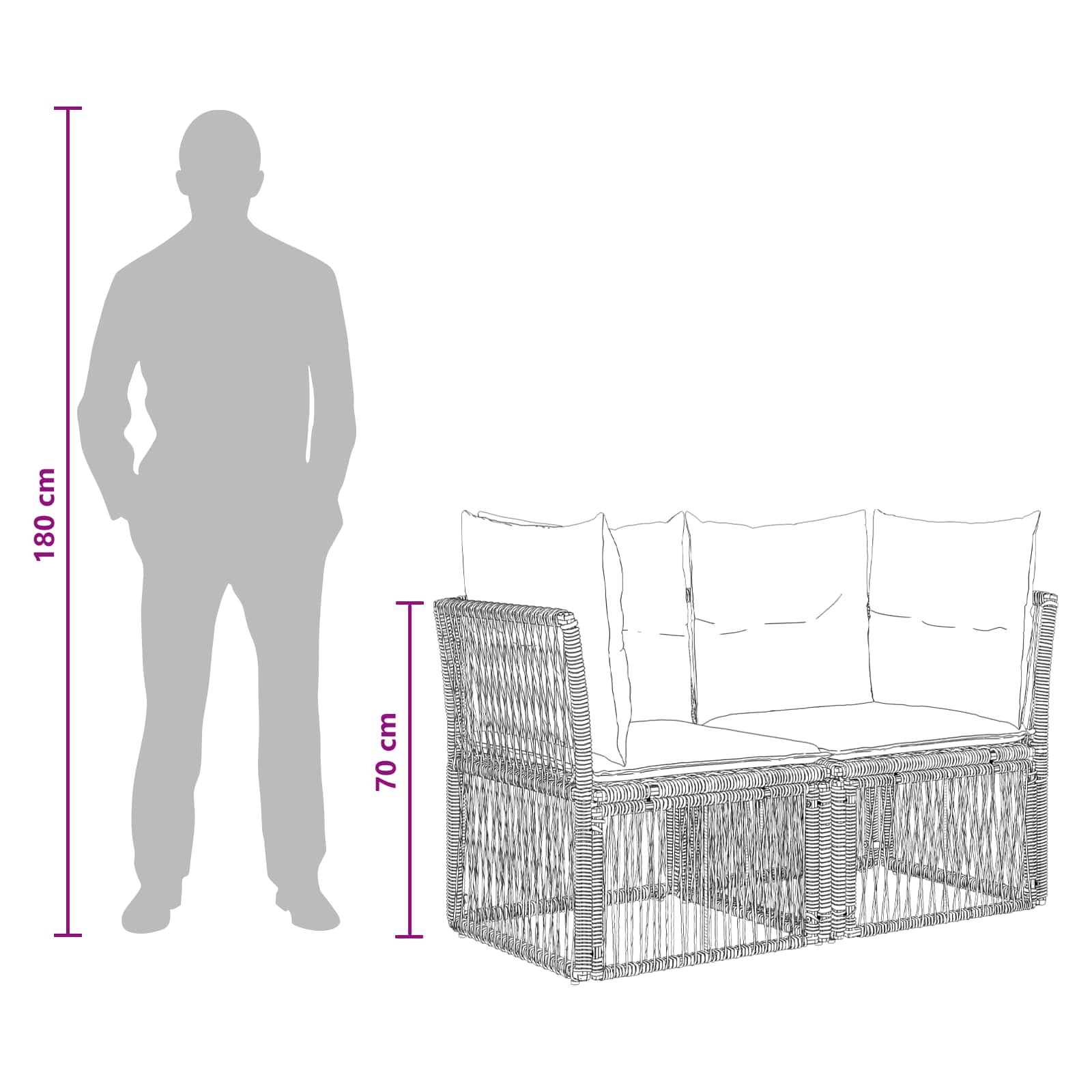 Set Divano da Giardino 7 pz Nero polyrattan