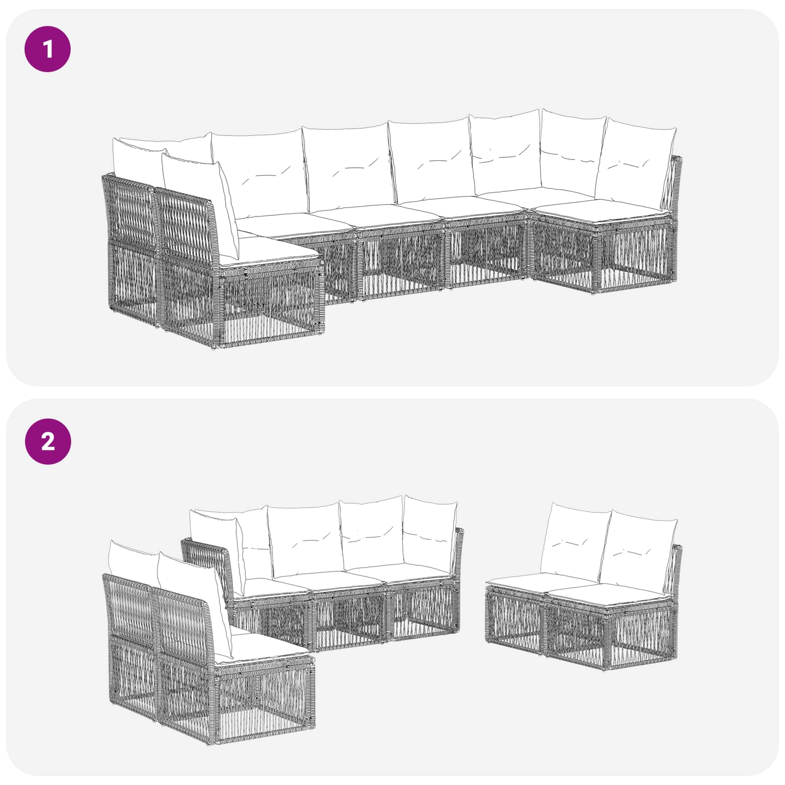 Set Divano da Giardino 7 pz Nero polyrattan