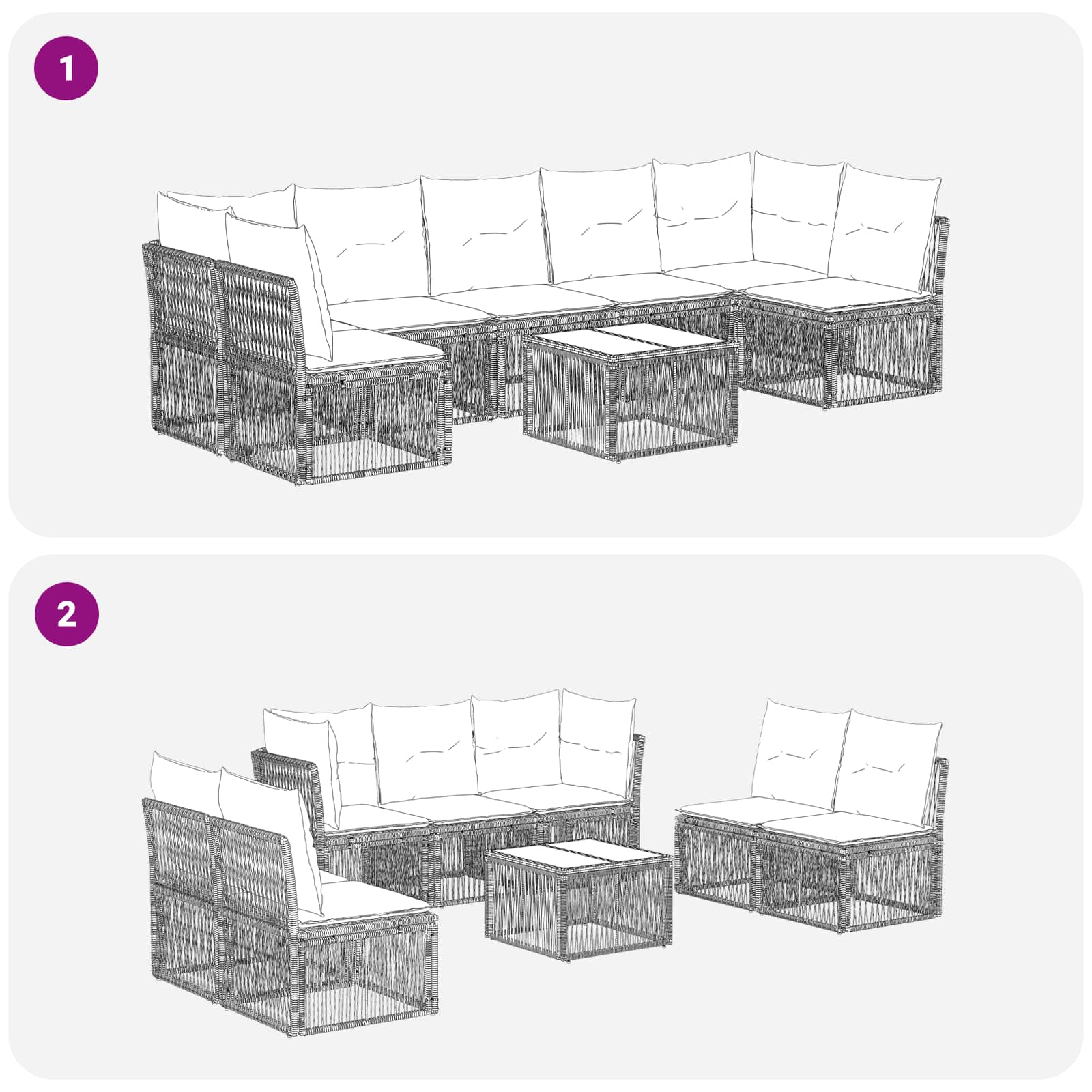 Set Divano da Giardino 8 pz Nero polyrattan