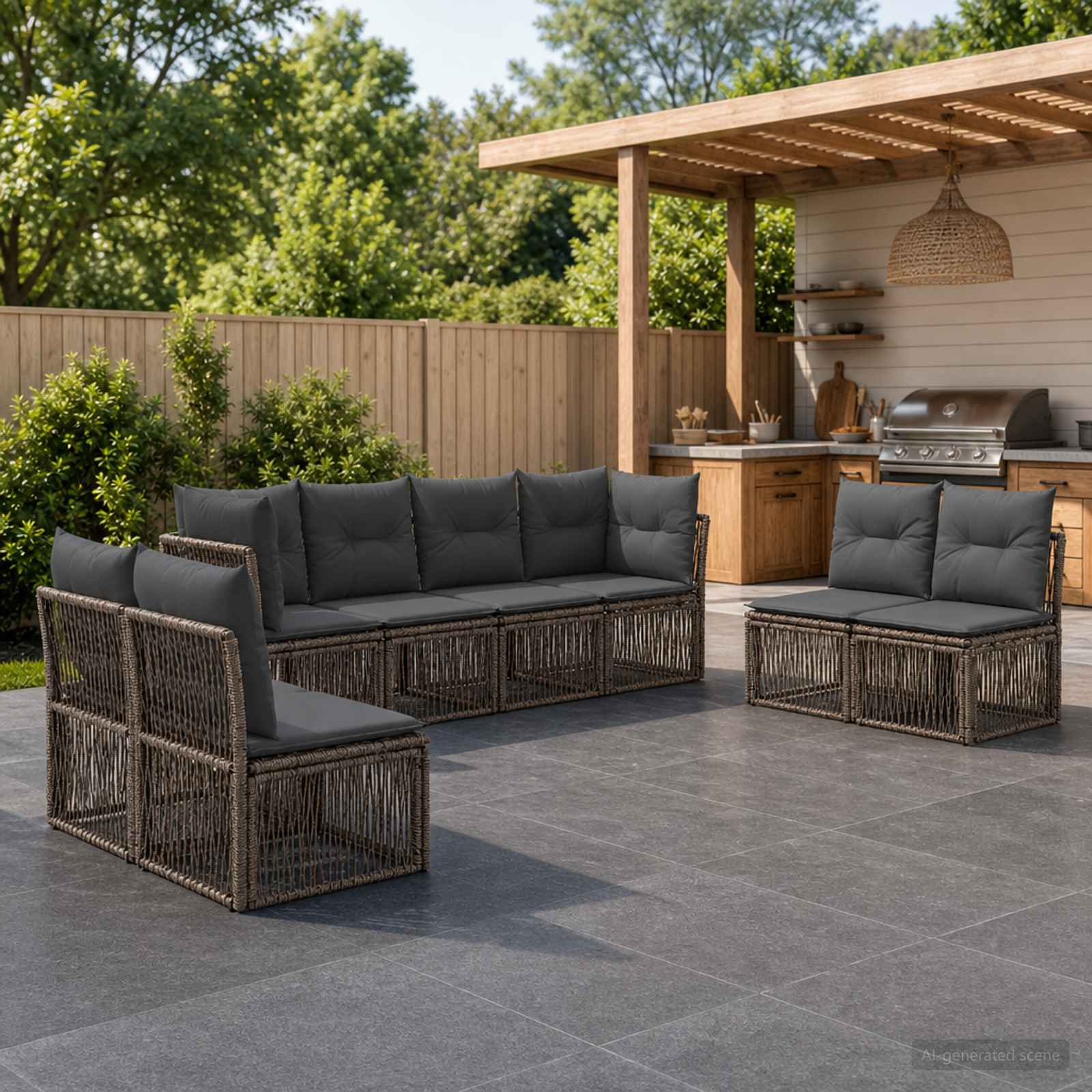 Set Divano da Giardino 8 pz Grigio polyrattan