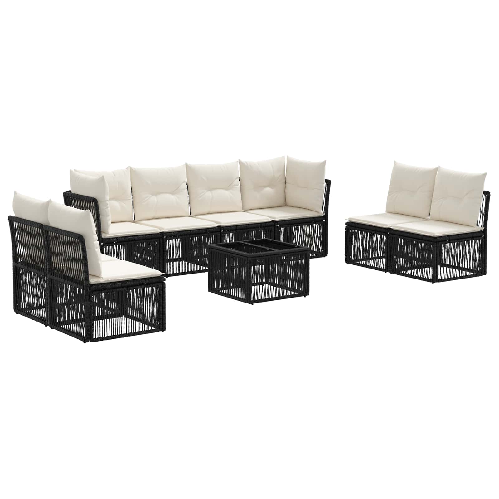 Set Divano da Giardino 9 pz Nero polyrattan