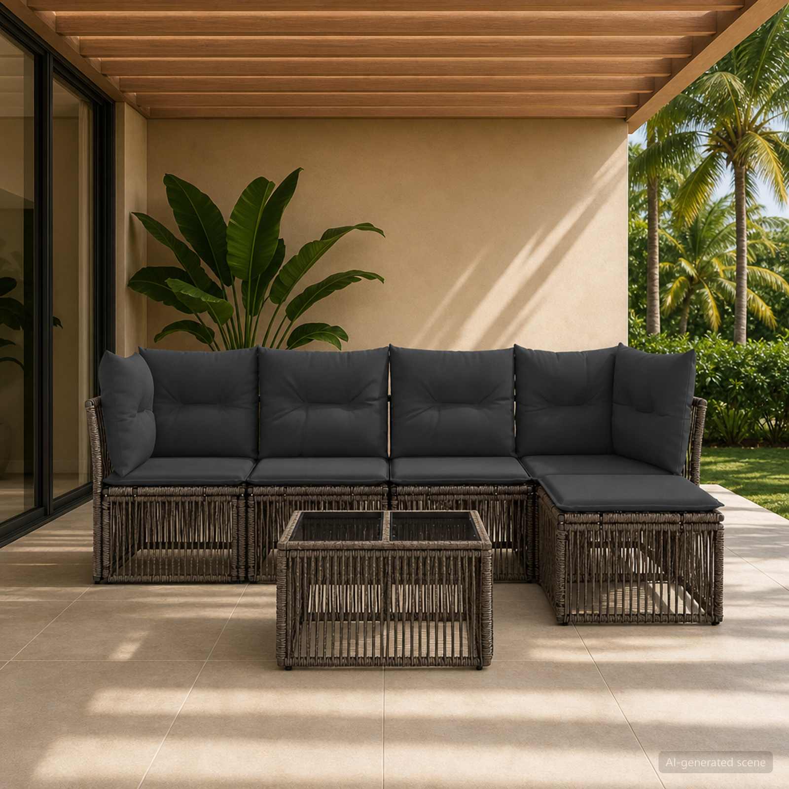 Set Divano da Giardino 6 pz Grigio polyrattan