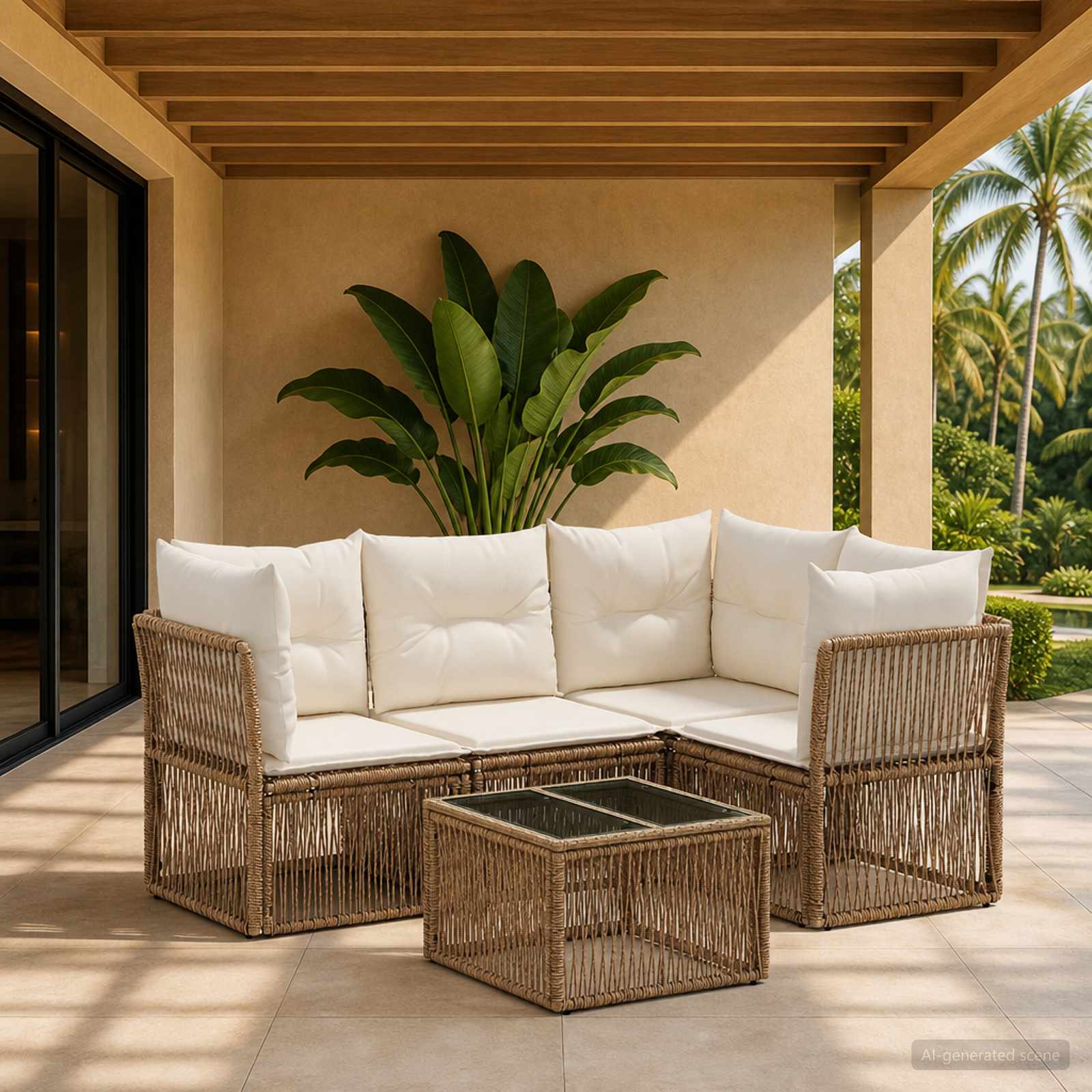 Set Divano da Giardino 5 pz Beige polyrattan
