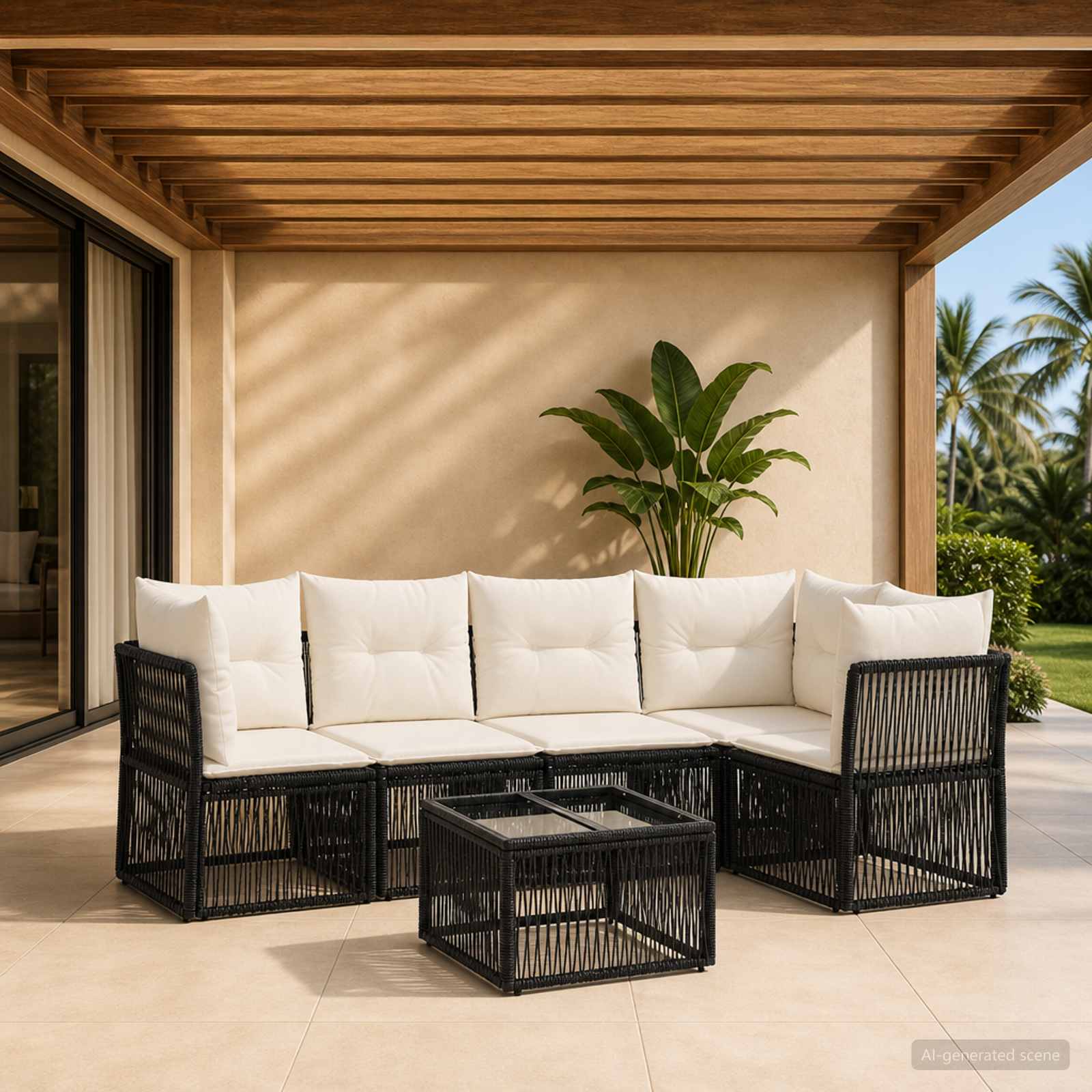 Set Divano da Giardino 6 pz Nero polyrattan