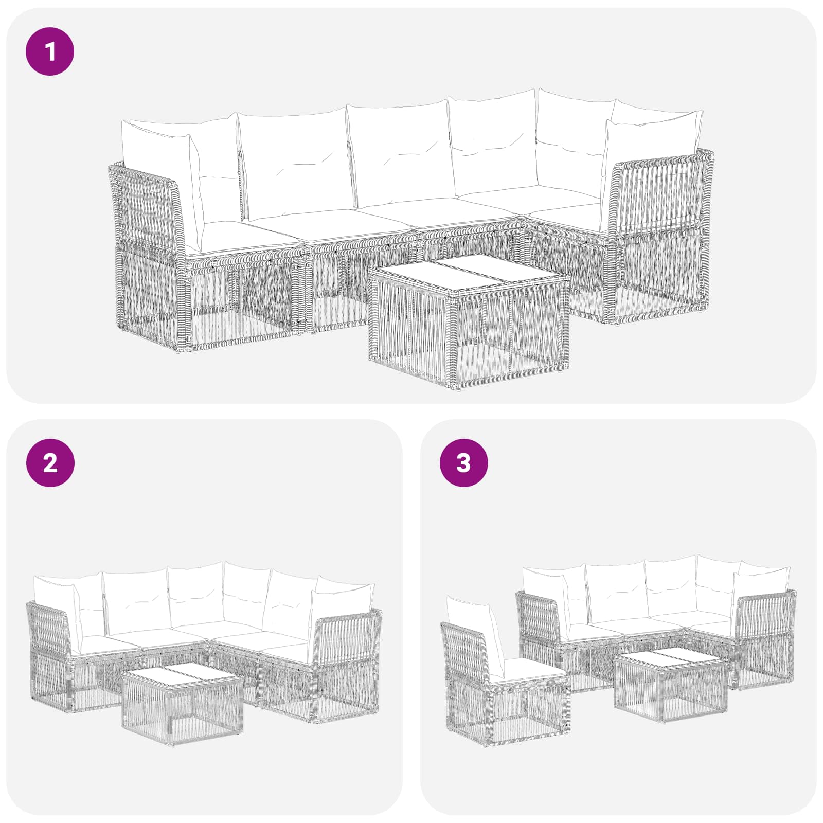 Set Divano da Giardino 6 pz Nero polyrattan