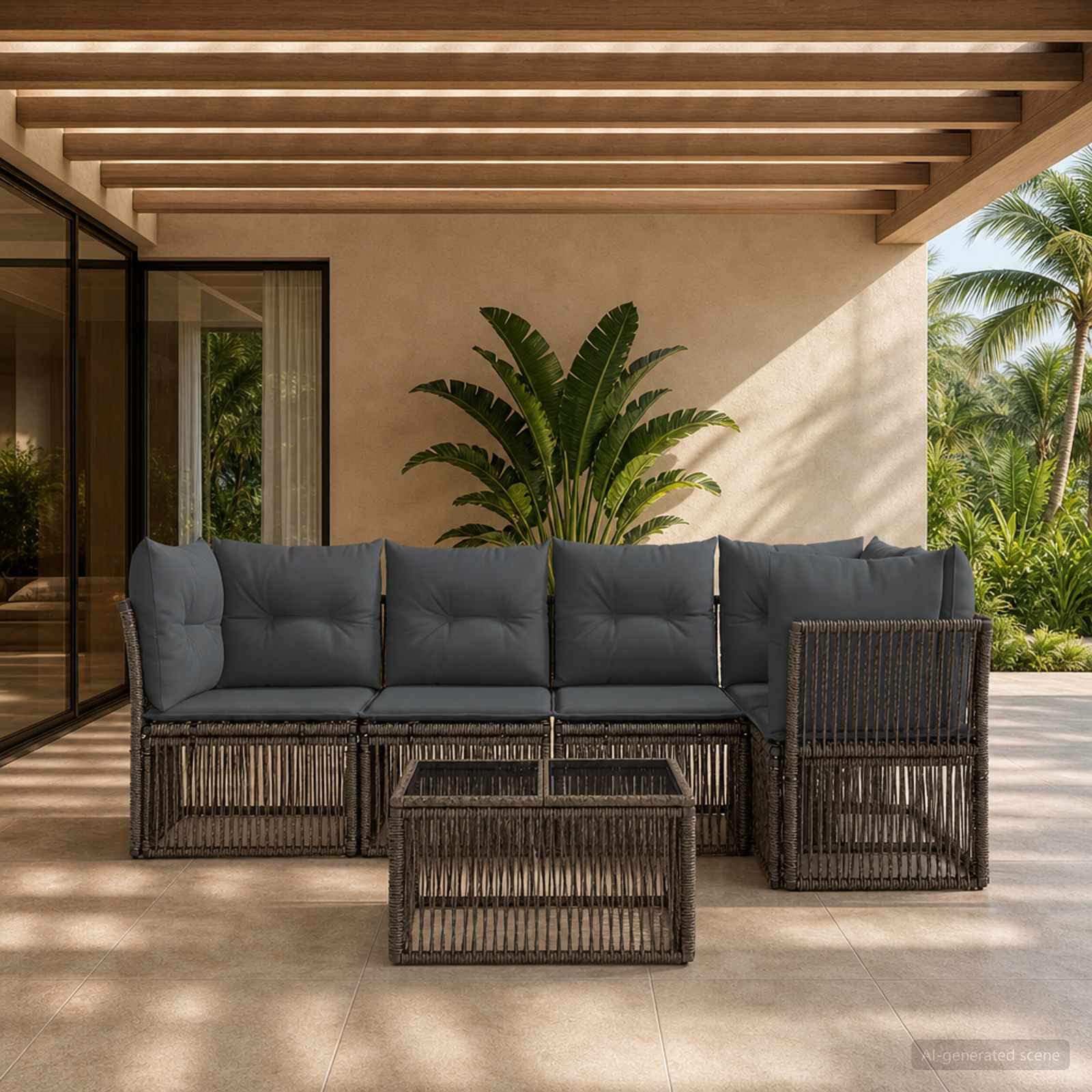 Set Divano da Giardino 6 pz Grigio polyrattan