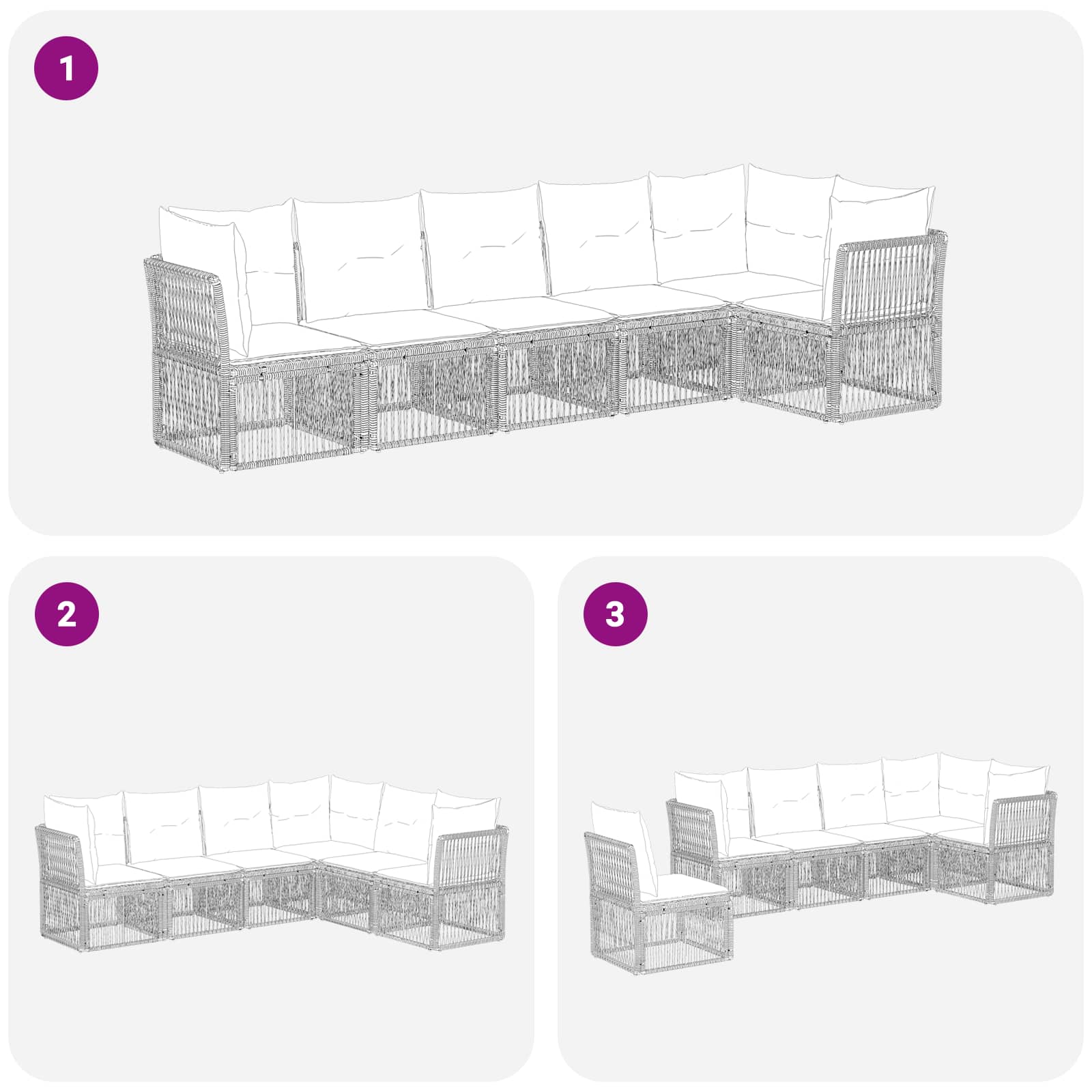 Set Divano da Giardino 6 pz Beige polyrattan