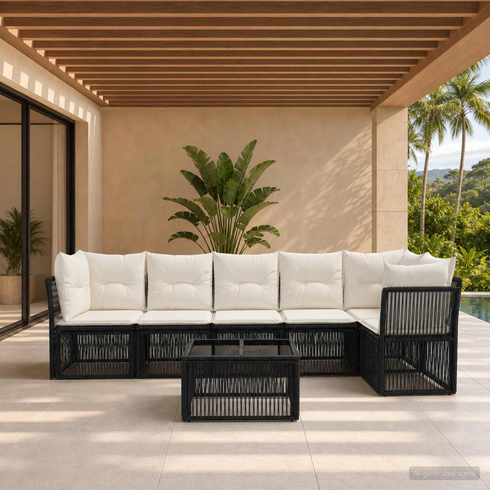 Set Divano da Giardino 7 pz Nero polyrattan
