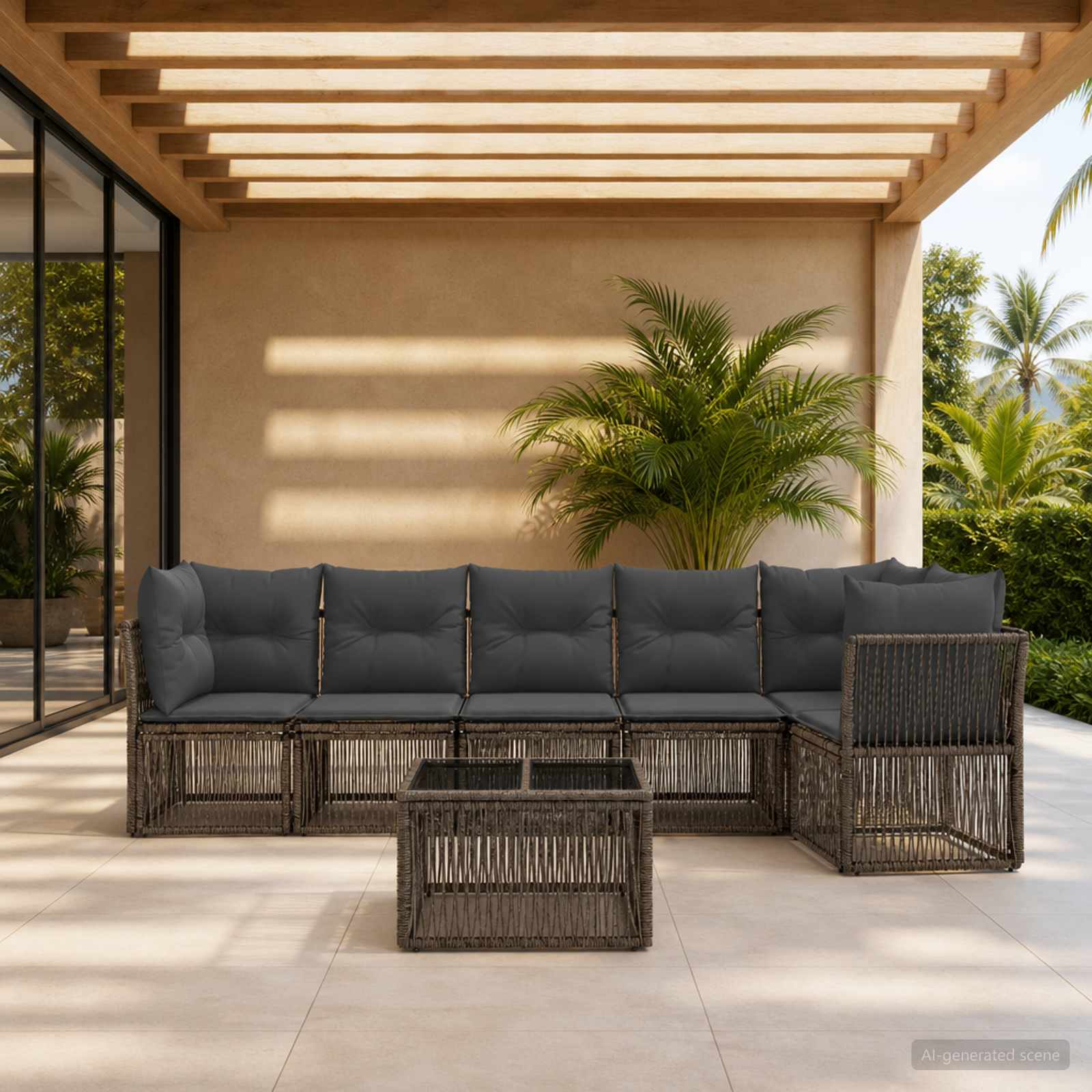 Set Divano da Giardino 7 pz Grigio polyrattan