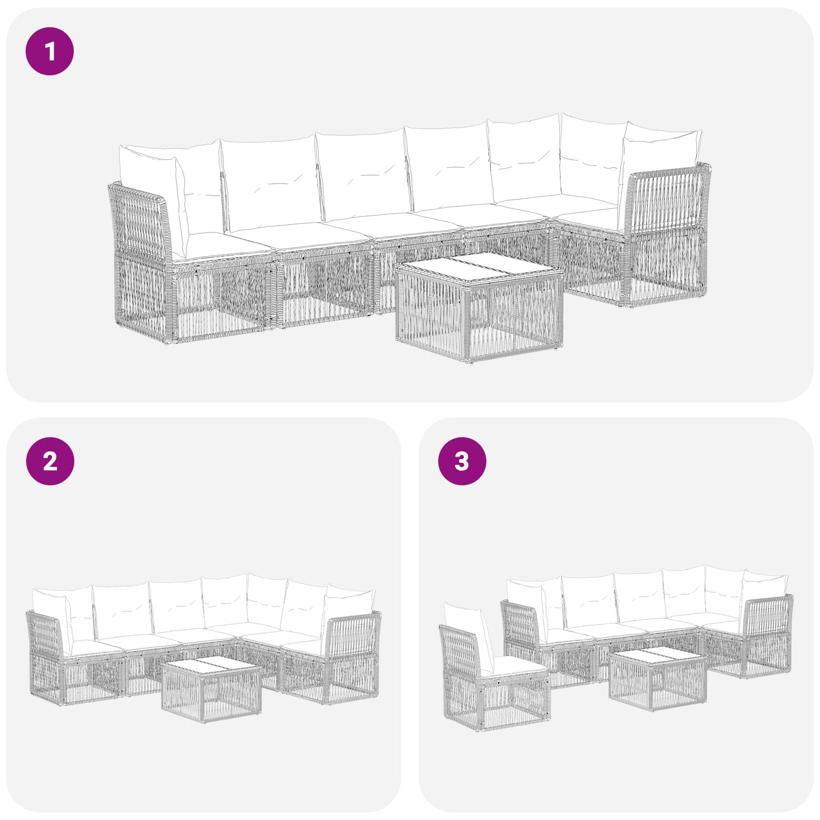 Set Divano da Giardino 7 pz Grigio polyrattan