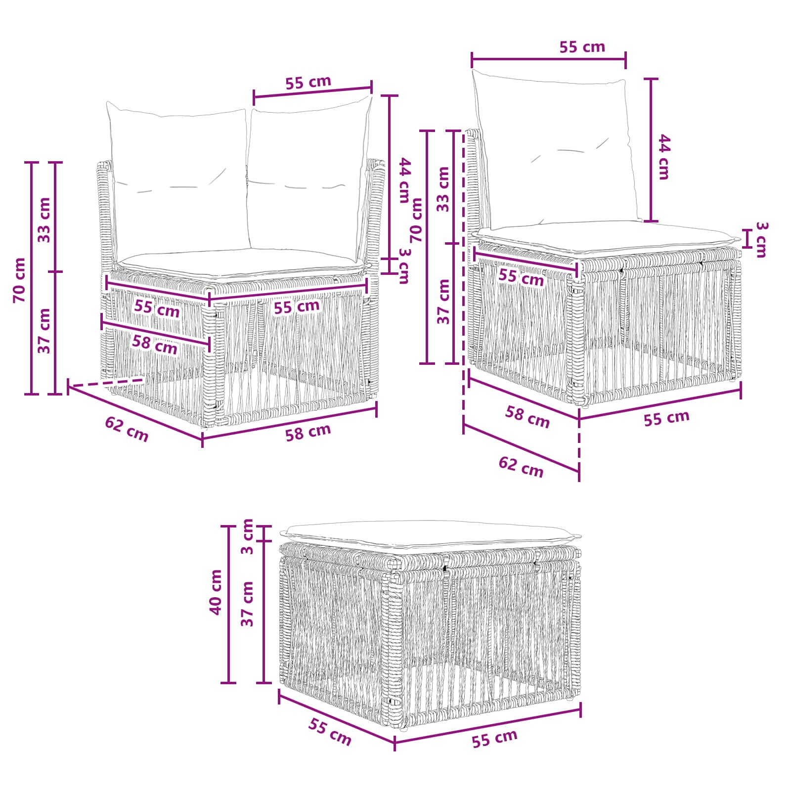 Set Divano da Giardino 6 pz Nero polyrattan