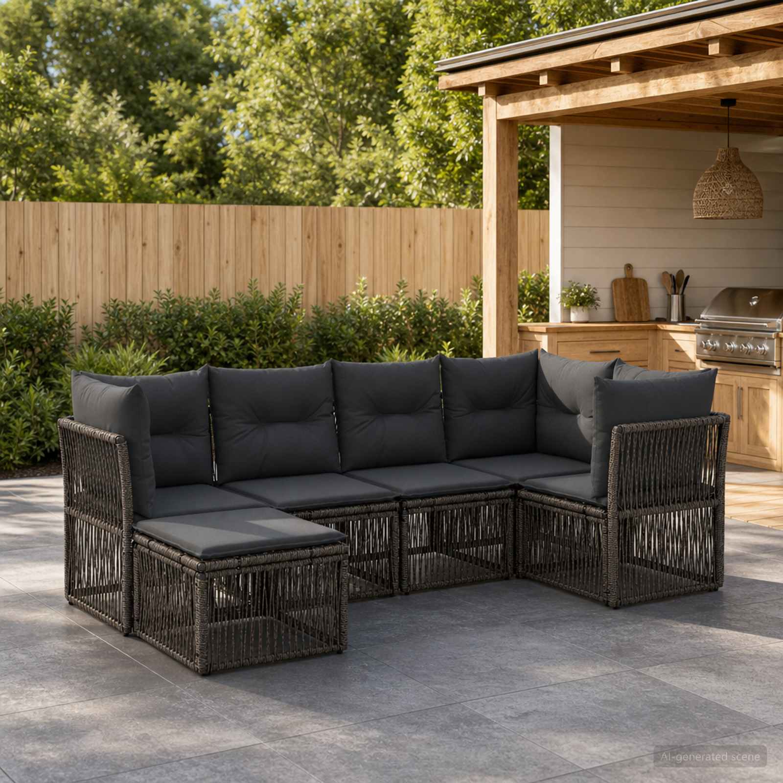 Set Divano da Giardino 6 pz Grigio polyrattan