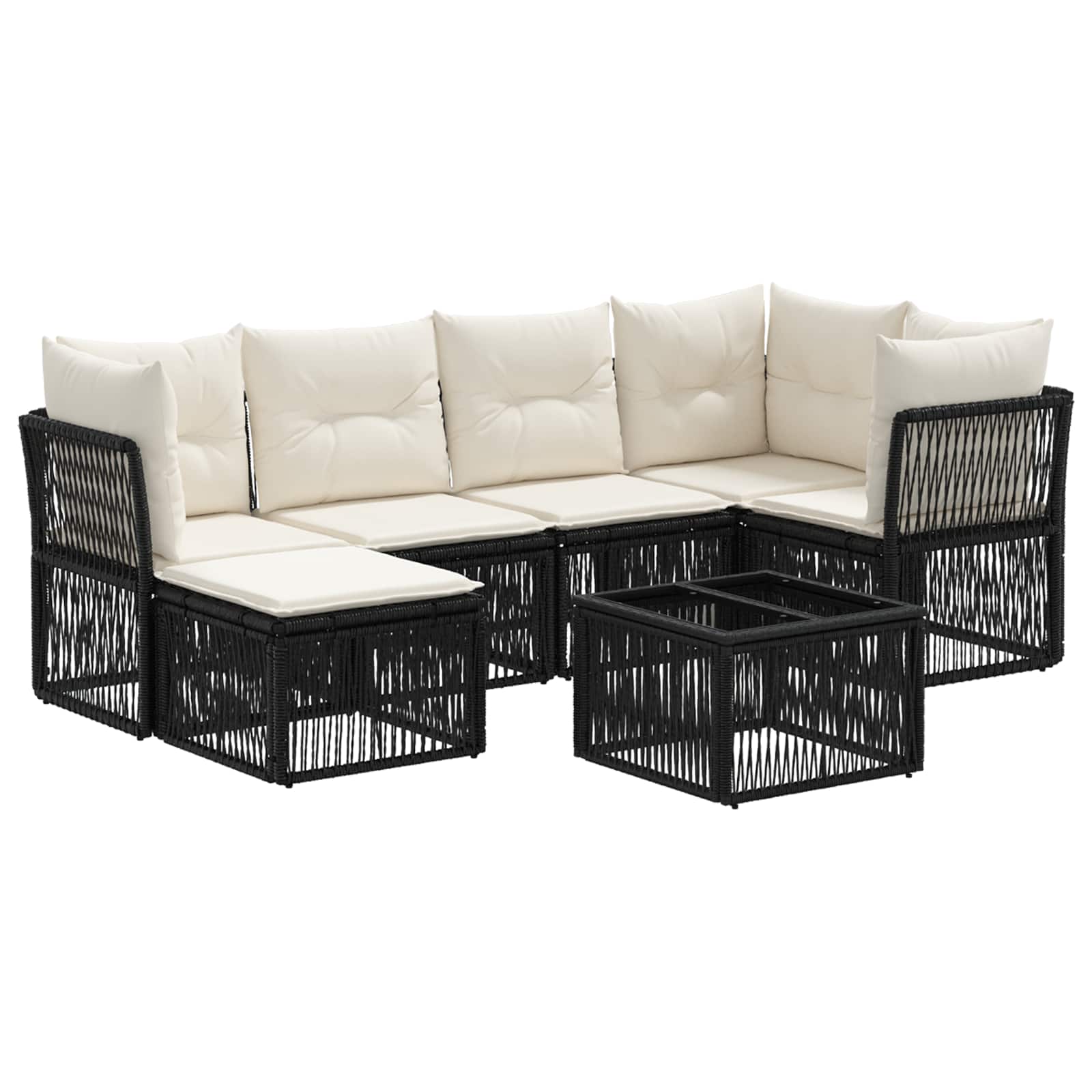 Set Divano da Giardino 7 pz Nero polyrattan