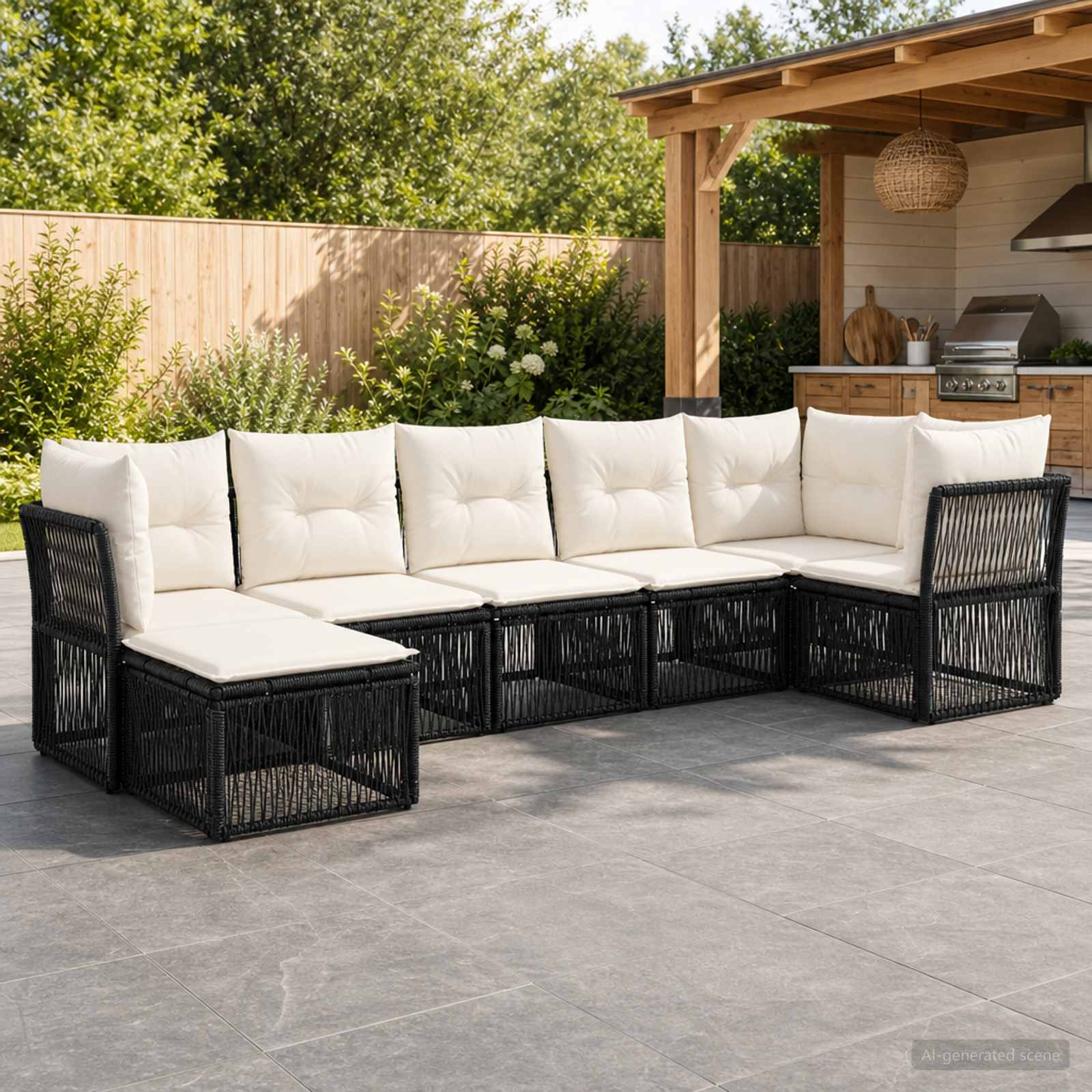 Set Divano da Giardino 7 pz Nero polyrattan