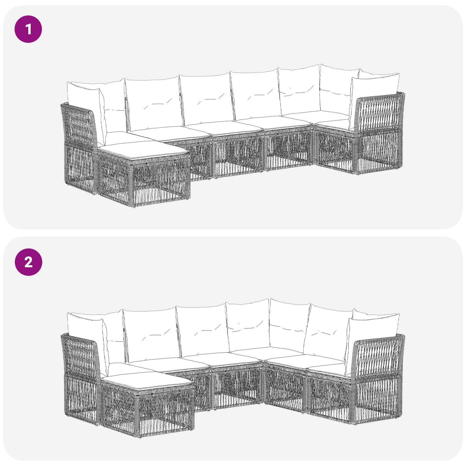 Set Divano da Giardino 7 pz Grigio polyrattan